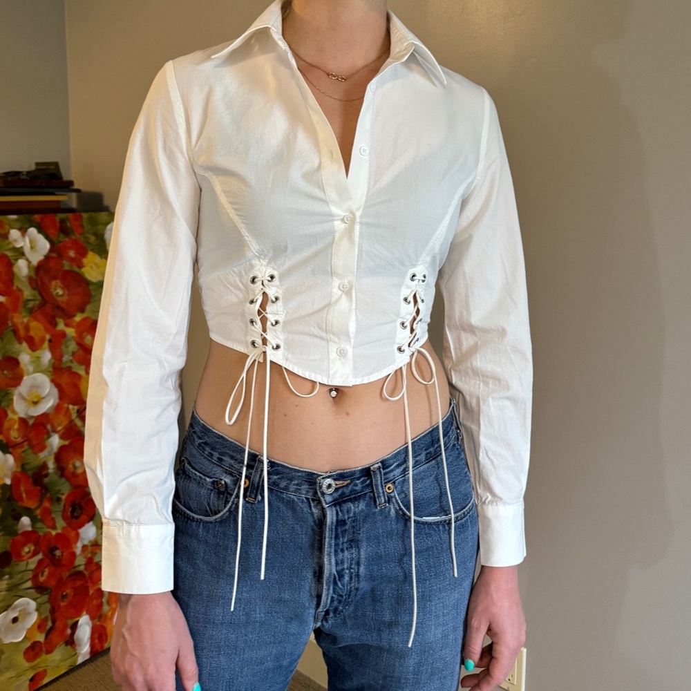 Urban Revivo Cropped White Button-down